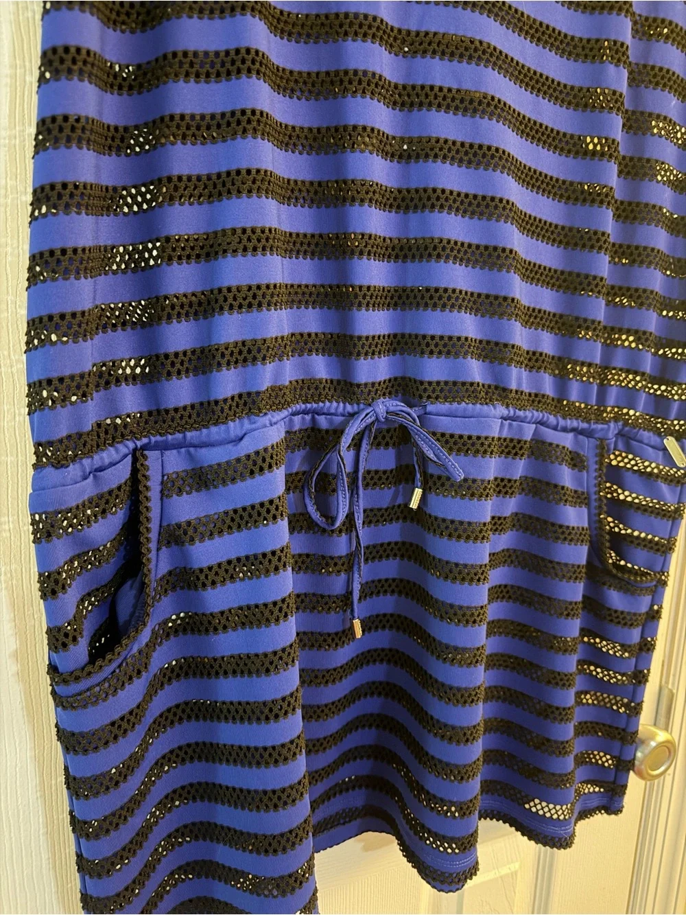 Calvin Klein Blue & Black Mesh Stripe Swim Cover-Up Dress | Size XL
